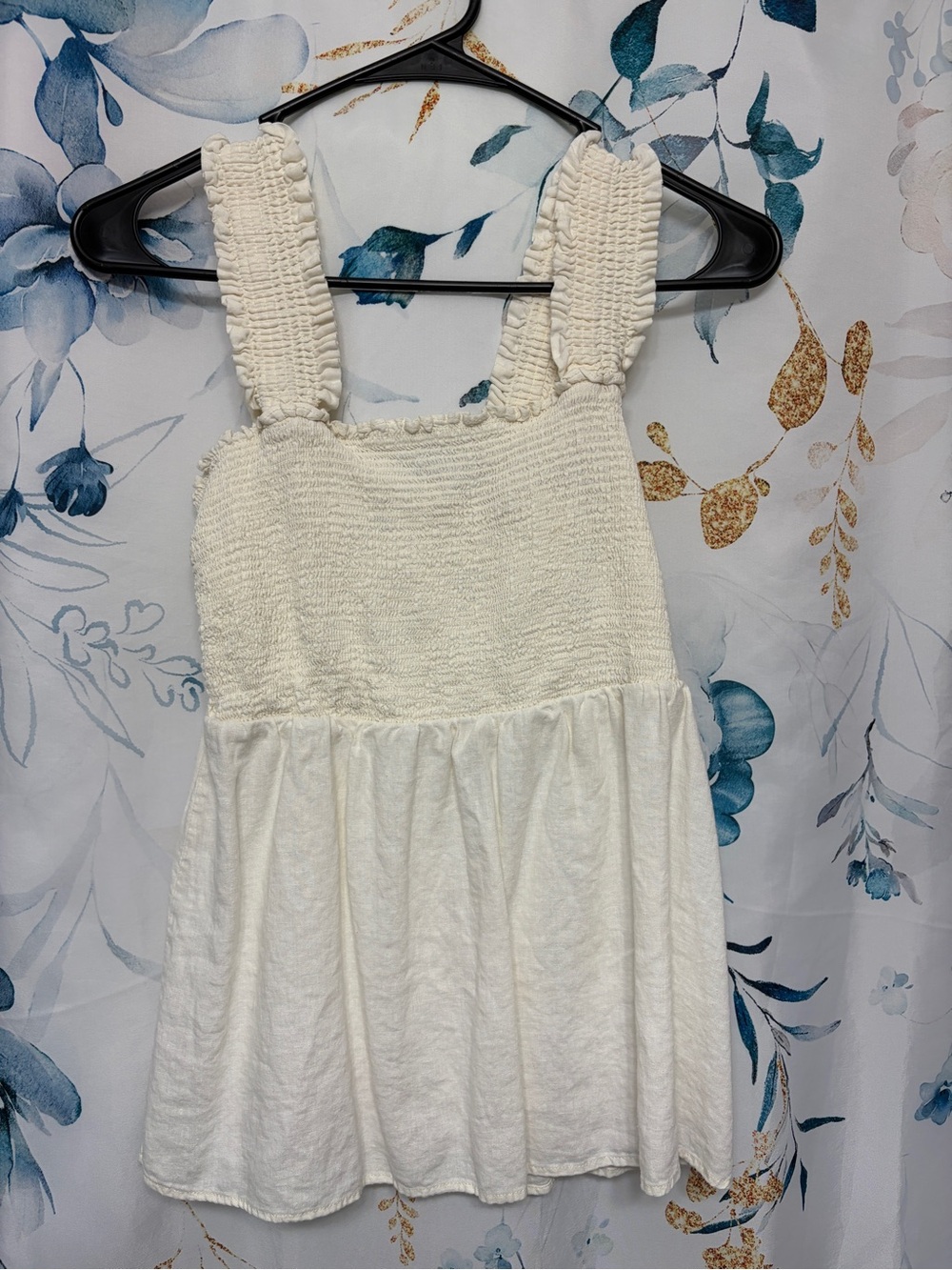 Women’s ' Cream Smocked top with Wide Straps